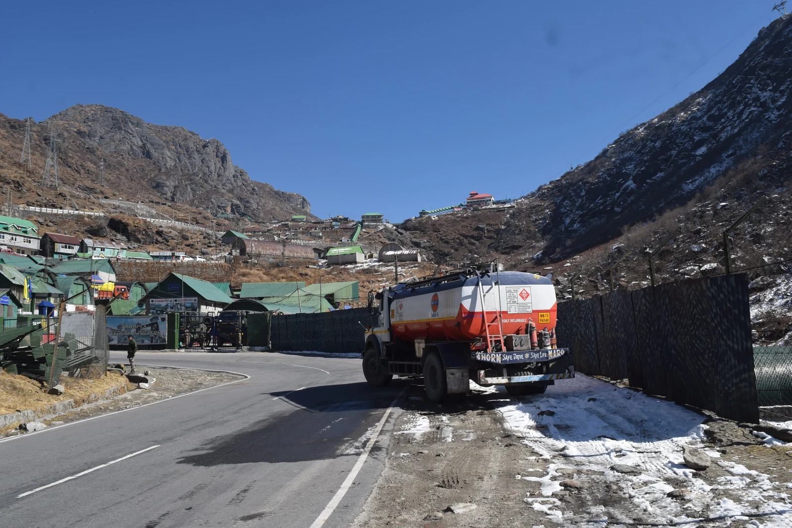 IndianOil tank truck delivering product to Army unit in Chhanggu, Sikkim